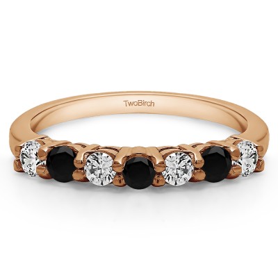 0.42 Carat Black and White 7 Stone Double Shared Prong Wedding Ring  in Rose Gold