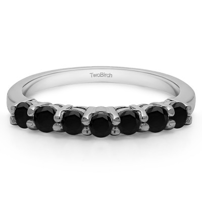 0.42 Carat Black 7 Stone Double Shared Prong Wedding Ring