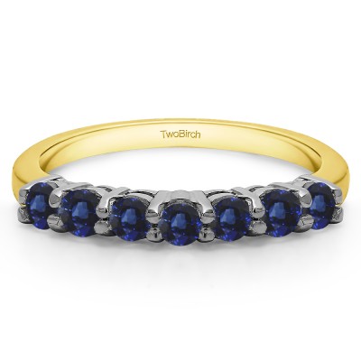 0.42 Carat Sapphire 7 Stone Double Shared Prong Wedding Ring  in Two Tone Gold