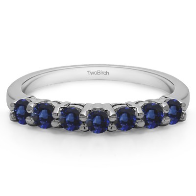 0.42 Carat Sapphire 7 Stone Double Shared Prong Wedding Ring