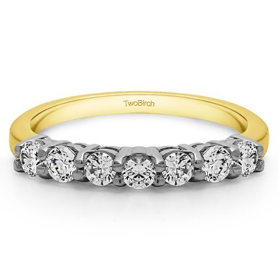 0.42 Carat 7 Stone Double Shared Prong Wedding Ring  in Two Tone Gold