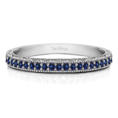 0.34 Carat Sapphire Milgrained Pave Set Vintage Wedding Ring