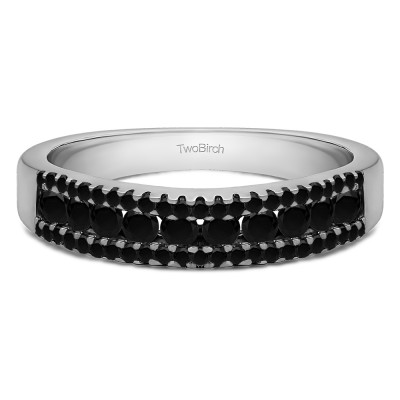 0.6 Carat Black Three Row Recessed Center Wedding Ring
