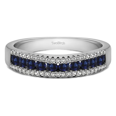 0.6 Carat Sapphire and Diamond Three Row Recessed Center Wedding Ring