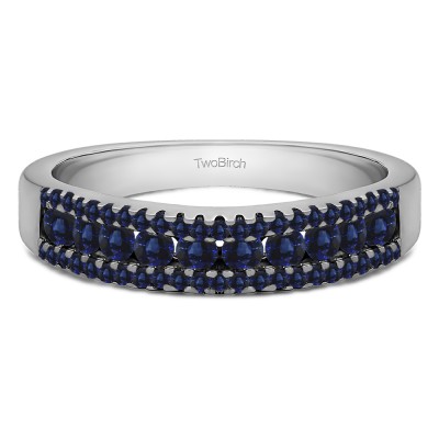 0.6 Carat Sapphire Three Row Recessed Center Wedding Ring