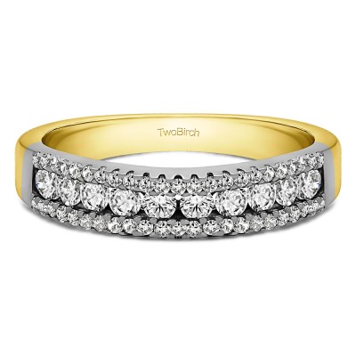 0.6 Carat Three Row Recessed Center Wedding Ring in Two Tone Gold
