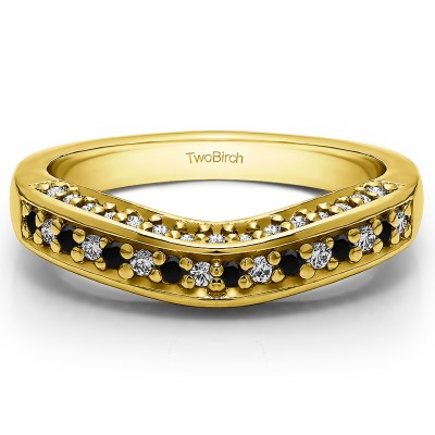 0.35 Ct. Black and White Three Sided Contour Band in Yellow Gold