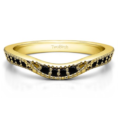 0.31 Ct. Black Knife Edge Vintage Curved Wedding Ring in Yellow Gold