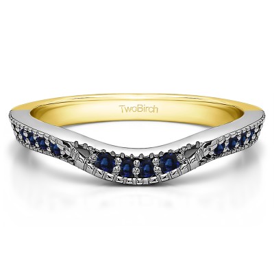 0.31 Ct. Sapphire Knife Edge Vintage Curved Wedding Ring in Two Tone Gold