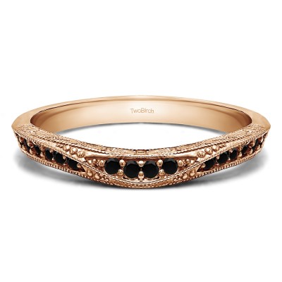 0.18 Ct. Black Knife Edged Vintage Filigree Curved Wedding Band in Rose Gold