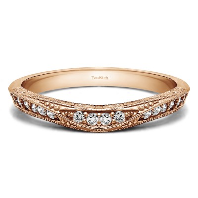 0.18 Ct. Knife Edged Vintage Filigree Curved Wedding Band in Rose Gold