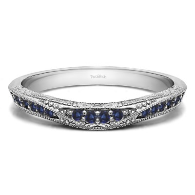 0.18 Ct. Sapphire Knife Edged Vintage Filigree Curved Wedding Band