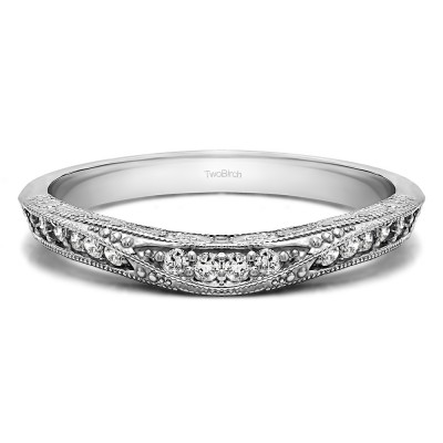 0.18 Ct. Knife Edged Vintage Filigree Curved Wedding Band