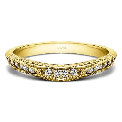 0.18 Ct. Knife Edged Vintage Filigree Curved Wedding Band in Yellow Gold