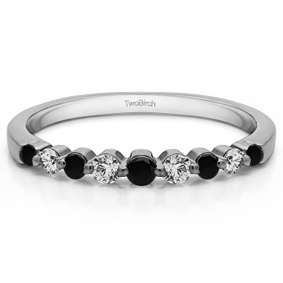 0.33 Carat Black and White Thin Shared Prong Wedding Band