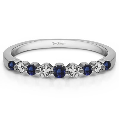 0.33 Carat Sapphire and Diamond Thin Shared Prong Wedding Band