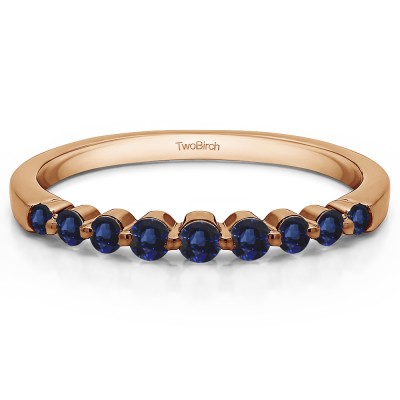 0.33 Carat Sapphire Thin Shared Prong Wedding Band  in Rose Gold