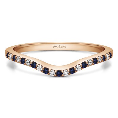 0.16 Ct. Sapphire and Diamond Twenty-One Stone Dainty Contour Wedding Band in Rose Gold