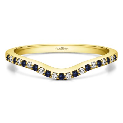 0.16 Ct. Sapphire and Diamond Twenty-One Stone Dainty Contour Wedding Band in Yellow Gold