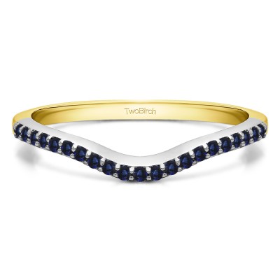 0.16 Ct. Sapphire Twenty-One Stone Dainty Contour Wedding Band in Two Tone Gold