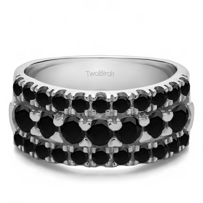 1.21 Carat Black Three Row French Cut Pave Raised Center Anniversary Ring