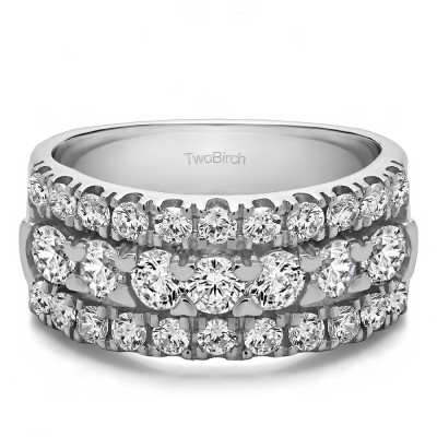 1.21 Carat Three Row French Cut Pave Raised Center Anniversary Ring