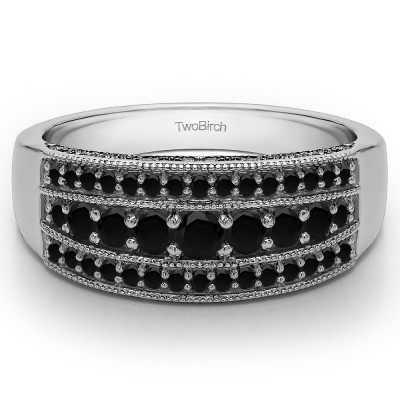 0.71 Carat Black Three Row Vintage Millgrain Wedding Ring