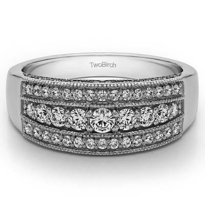 0.71 Carat Three Row Vintage Millgrain Wedding Ring