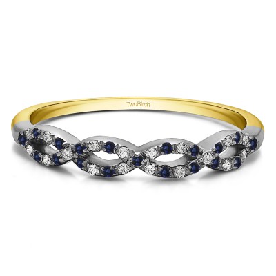0.15 Carat Sapphire and Diamond Pave Set Infinity Wedding Ring  in Two Tone Gold