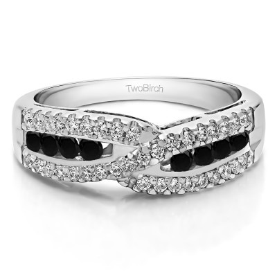 0.61 Carat Black and White Cross Over U Prong Set Wedding Ring