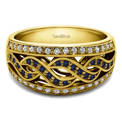 0.54 Carat Sapphire and Diamond Infinity Braid Pave Set Wedding Ring in Yellow Gold