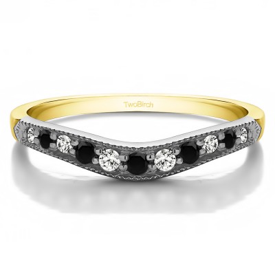 0.2 Ct. Black and White Millgrained Edge Shared Prong Shadow Band in Two Tone Gold