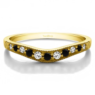 0.2 Ct. Black and White Millgrained Edge Shared Prong Shadow Band in Yellow Gold