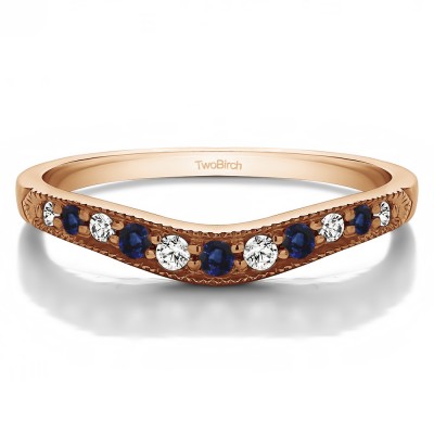 0.2 Ct. Sapphire and Diamond Millgrained Edge Shared Prong Shadow Band in Rose Gold
