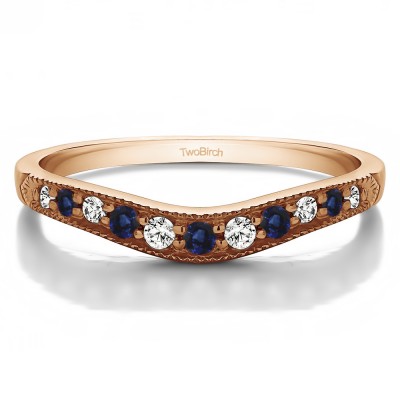 0.2 Ct. Sapphire and Diamond Millgrained Edge Shared Prong Shadow Band in Rose Gold