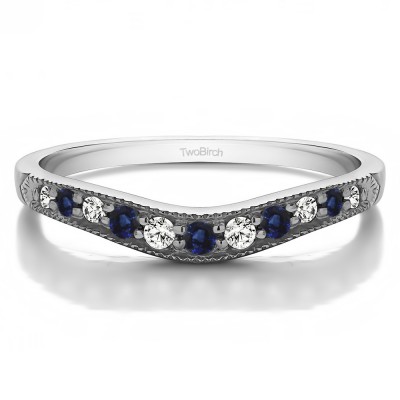 0.2 Ct. Sapphire and Diamond Millgrained Edge Shared Prong Shadow Band