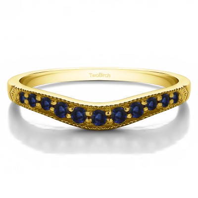 0.2 Ct. Sapphire Millgrained Edge Shared Prong Shadow Band in Yellow Gold