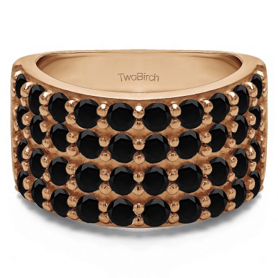 2 Carat Black Wide 4 Row Double Shared Prong Wedding Ring   in Rose Gold