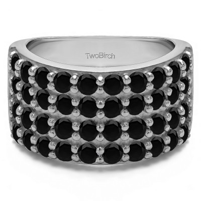 2 Carat Black Wide 4 Row Double Shared Prong Wedding Ring