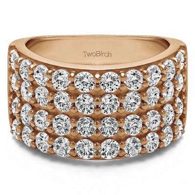 2 Carat Wide 4 Row Double Shared Prong Wedding Ring   in Rose Gold