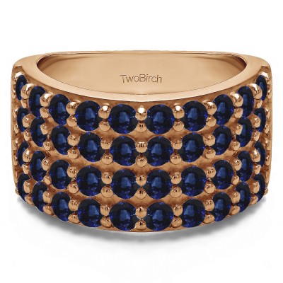 2 Carat Sapphire Wide 4 Row Double Shared Prong Wedding Ring   in Rose Gold