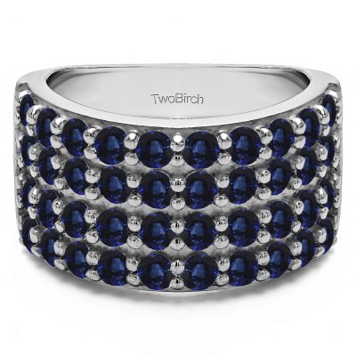 2 Carat Sapphire Wide 4 Row Double Shared Prong Wedding Ring
