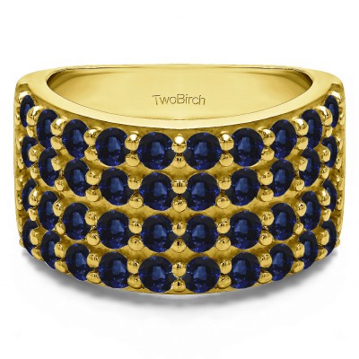 2 Carat Sapphire Wide 4 Row Double Shared Prong Wedding Ring   in Yellow Gold