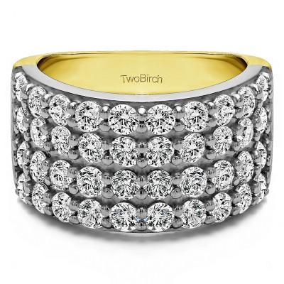 2 Carat Wide 4 Row Double Shared Prong Wedding Ring   in Two Tone Gold