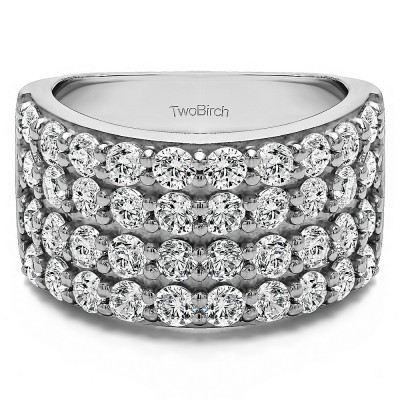 2 Carat Wide 4 Row Double Shared Prong Wedding Ring