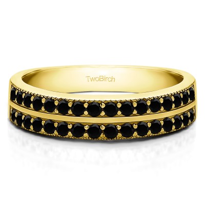 0.48 Carat Black Double Row Channel Fishtail Set Wedding Band    in Yellow Gold