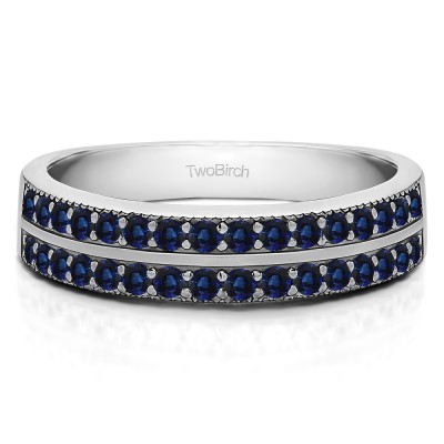 0.48 Carat Sapphire Double Row Channel Fishtail Set Wedding Band