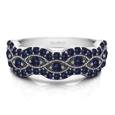 0.88 Carat Sapphire Pave Set Millgrained Infinity Wedding Ring