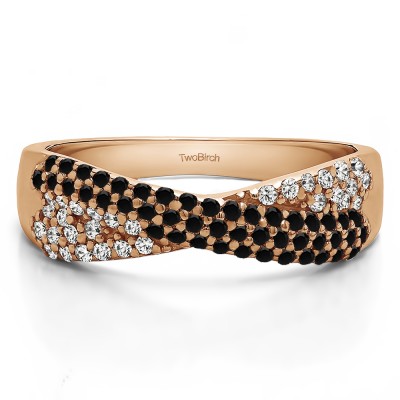 0.54 Carat Black and White Criss Cross Pave Set Anniversary Band in Rose Gold