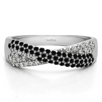0.54 Carat Black and White Criss Cross Pave Set Anniversary Band